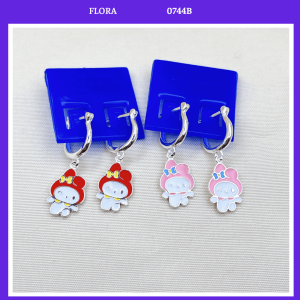 FLORA 0744B - Bông tai bạc ta hình thỏ My Melody màu hồng đỏ dành cho bé gái