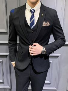 ROMON | Lormen Mens Business Casual Suit Wedding Groomsmen Best Man Formal Wear Office Workwear Iron-Free Striped Patterned Suit