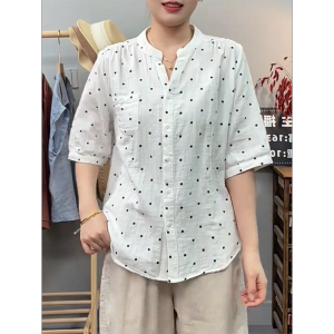 QINGNAER | Loose Age-reducing Korean Casual Big-size Womens Shirt Short-sleeve Blouse