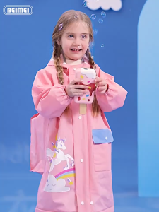 Kids Cartoon EVA Kuromi Raincoat Zipper Poncho with Backpack Children Full Body Rainproof Raincoat for Girls 3-13Years