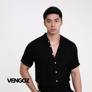VENGOZ Kemeja Pria Slim Fit - Viscose Solid Black SS