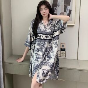 ELF TRIBE Đồ ngủ cho phụ nữ mùa hè lụa băng gợi cảm mỏng Ngắn Tay Áo sơ mi cỡ lớn Áo ngủ Đồ Ngủ Ngắn Tay Phong Cách Ngọt Ngào Váy Ngủ Hoa Văn Họa Tiết - Lazada