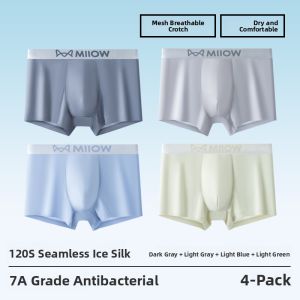 MiiOW | Mens Ice Silk Boxer Shorts Breathable Antibacterial Comfortable Underwear Youth Summer Flat Angle Pants MiiOW Cat Man Style