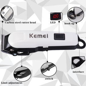 Kemei KM-809A Electric Hair Clipper - A Rechargeable LCD Display Hair Cutting Machine