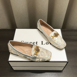 Comfortable Large Size Flat Bottom Bean Shoes Womens Spring Autumn New Style Soft Bottom Square Head Loafers Fashionable Casual Flats