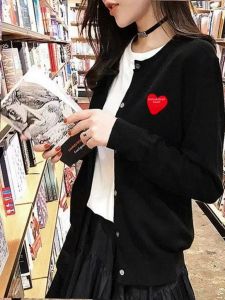HUOLISI | Stylish Red Heart Cardigan Knit Sweater Short Length Loose Fit Lightweight
