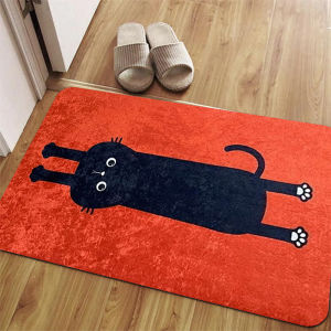 Thảm Trải Sàn Hình Chữ Nhật VIKAMA Black Kitten Hình Chữ Nhật Màu Đỏ Cổ Điển Chống Mài Mòn Dễ Lau Chùi Chống Trượt Thảm Lót Cửa Ra Vào Có Lớp Lót Cao Su