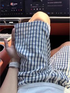 Quần Short Kẻ Caro American Retro Cho Nam Mùa Hè Mỏng Bằng Lụa Băng Ống Đứng Quần Thể Thao Thường Ngày Năm Điểm Quần Dài Vừa Phải