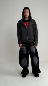 Denimitup Trilogo Knit Double Zip - Dark Grey - Hoodie