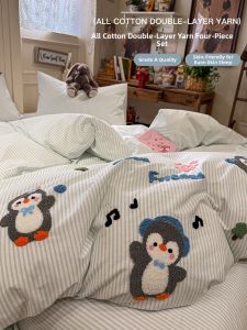 Suxuan | Cute Penguin Towel Embroidery Childrens Bedding Set 3 Pieces Cotton