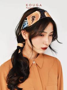 Kouga Original Design ผ้าพันผมลายดอกไม้สีเหลืองน่ารัก หมวกผ้าพันคอสีเหลือง หมวกผ้าพันผมแบบลำลอง หมวกผ้าพันผมสไตล์ญี่ปุ่น