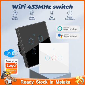 Tuya WiFi Touch Smart Wall Switch Fan Light Ceiling Lamp Speed Control Without No Neutral Wire Glass Wall UK 1/2/3/4 Gang Work with Alexa Google Home tmall genie天猫精灵