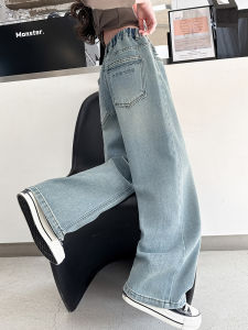 กางเกงยีนส์ทรงตรงสำหรับเด็กผู้หญิง กางเกงขายาวทรงหลวมสบาย ๆ สำหรับฤดูใบไม้ร่วง 2025 กางเกงขายาวทรงหลวมสำหรับเด็กผู้หญิง