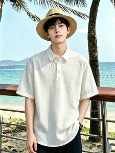 OUMULONG | Áo Thun Polo Cổ Sơ Mi Tay Ngắn Thoáng Khí Từ Vải Linen