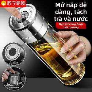 CrossOver | Cốc Thủy Tinh Hai Lớp Chịu Nhiệt Độ Cao Nắp Mở Một Nút Cốc Đựng Trà Cốc Đựng Nước Cốc Thủy Tinh Chống Rơi Chống Bể