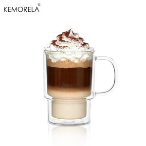 1/2PCS 450ml Double Coffee Glass Cup with Handle Borosilicate Glass Coffee Cups Glass for Cappuccino Tea Brown Sugar Macchiato