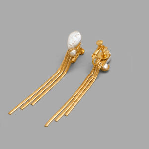 Elegant Long Natural Pearl Tassel Earrings Gold Tone for round Faces No Piercing Required French Style Slimming Fashion Jewelry