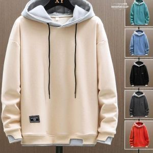 Mens Loose Fit Hoodie Sweatshirt Spring Autumn Casual Long Sleeve Workwear Color Block Design Comfortable Breathable Youth Style