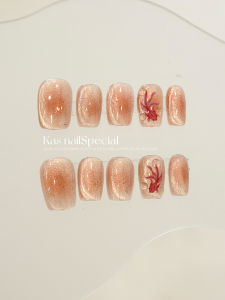 Japanese Style Short Nail Art Handmade Gradient Goldfish Cats Eye New 2025 Wearable Nail Tips Half Wave Brand