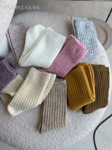 Purple Guys Vertical Bar Wool Socks Children Winter Thickened Pure Cotton Japanese Style Ins Tube Socks Warm Floor Socks