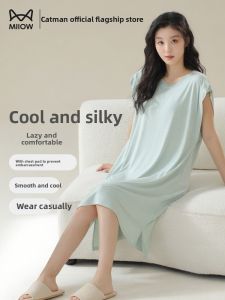 Miiow | Cat Woman Sleep Dress Womens Sleeveless Midi Length 2025 New Nightgown Pure Color Cool Feeling Draped Fresh Home Clothes