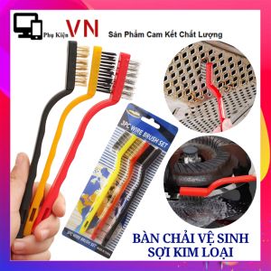 Bộ 3 Bàn Chải Vệ Sinh Cọ Rửa Đánh Bóng Rỉ Sét Bằng Sợi Thép & Nylon - Bàn Chải Cọ Rửa Mảng Bám Vết Bẩn - Chổi Bàn Chải Thép Vệ Sinh Bếp Gas  Nhà Bếp Chuyên Dụng - Chà Sàn Thiết Kế Cầm Tay Dễ Dàng Chống Trượt -