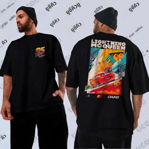 Lightning McQueen Cars 95 กราฟิกพิมพ์เสื้อยืดสําหรับชายฤดูร้อนวินเทจแขนสั้นผ้าฝ้ายTees Casual Streetwearเสื้อคู่
