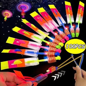 10/20/50/100pcs Amazing Light Toy Arrow Rocket Helicopter Flying Toy LED Light Toys Party Fun Gift Rubber Band Catapult