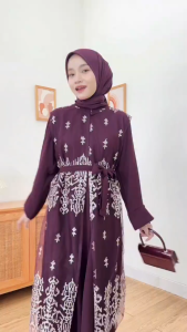 Alexa Dress Ceruty Outer Brukat Gaun Lebaran 2025 Mewah Dress Wanita Kondangan Gamis Kekinian