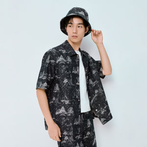 Fashion Summer Casual Short Sleeve Mens Shirt Denim Blue