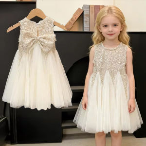 Summer Girls Tulle Dress Princess Sequined Puff Mesh Gown Kids Birthday Party Vestidos Children Casual Fashion Clothes 2-10Y