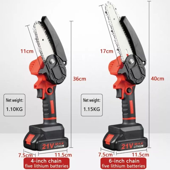 21V 4/6Inch Portable Cordless Chain Saw Electric Chainsaw Rechargeable ...