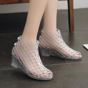 Xăng Đan Hở Mũi Pha Lê Nhựa Thời Trang Mùa Hè Cho Nữ Giày Jelly Lỗ Đế Xuồng Giày Cho Mẹ Cao Gót Chống Trượt Mẫu Sành Điệu Thời Trang