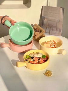 MODERN SWEETHOME | Cream Style Handle Ceramic Bowl for Home Yogurt Oven Air Fryer