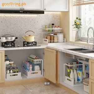 Pull-out sink storage rack for kitchen cabinets with sliding spice rack multi-functional storage rack.