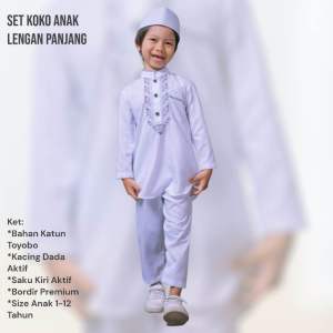 Setelan baju koko anak laki laki terbaru manasik haji putih usia 1 sampai 12 tahun bordir premium warna putih