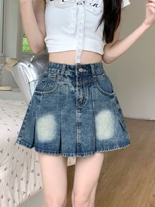 Váy Ngắn Chữ a Cạp Cao Xếp Ly Denim Cho Nữ Mùa Hè Váy Ngắn Bó Sát Váy Chữ A Váy Ngắn Xếp Ly Váy Ngắn Chữ a