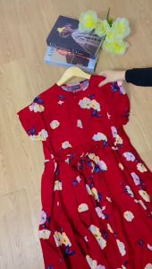 Jual Ecer Grosir Fashion Wanita Dress Midi Ruffle SLT Selutut Motif Rayon Premium Busui Friendly by Dshel