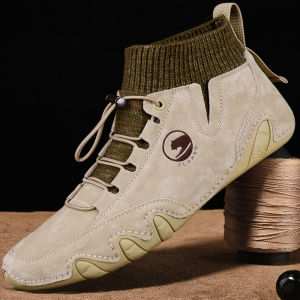 Winter Mens High-Top Sports Casual Shoes British Trend All-Matching Gommino Velvet Thermal Non-Slip Travel Shoes