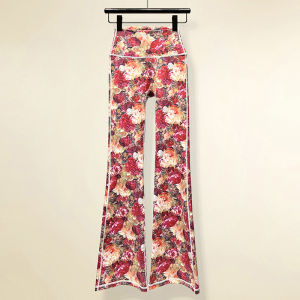 กางเกงโยคะเอวสูงลายดอกไม้สำหรับผู้หญิง กางเกงขายาวทรงหลวม ทรงขากระบอกสีสันสดใส สำหรับออกกำลังกายและฟิตเนส ฤดูร้อน 2023