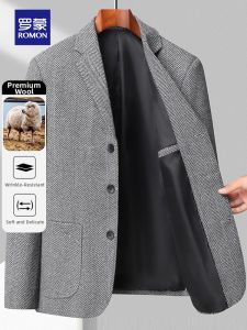 ROMON | Autumn Winter Mens Wool Blazer Slim Fit Business Leisure Suit
