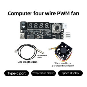 Aideepen | DC 5V 12V 5A 4-wire PWM Fan Speed Control Module with Smart Temperature-Controlled Cooling Temperature/RPM Display Type-C Power