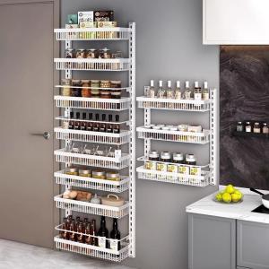 Kitchen Wall-Mounted Spice Rack Multi-Layer Adjustable Storage Shelf Cabinet Gap Organizer Stainless Steel No Drilling Required