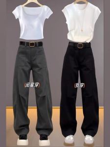 American Style High Waist Wide Leg Denim Female 2024 Autumn and Winter Plus Size Loose Slim Fit Drooping Straight Slimming Workwear Pants