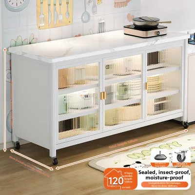 JUMEISHI|Kitchen slab storage rack household use floor-standing kitchen utensil/ appliance storage cabinet movable island counter