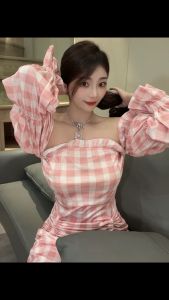 JaneCoco เดรสผู้หญิง เดรสเว้าไหล่ ทรงเข้ารูป มีเชือกรูด สไตล์เกาหลี พร้อมส่ง