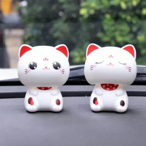 Lucky Cat Solar Powered Waving Arm Beckoning Swinging Nodding For Home Office Car Decor Desktop Ornaments