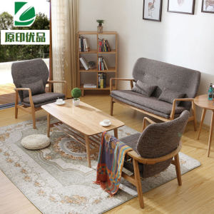 Nordic Solid Wood Sofa Combination Log Small Apartment Single Double Living Room Oak Fabric Lounge Sofa Chair