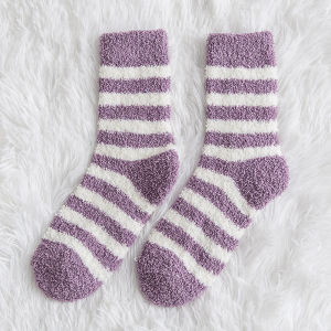 Womens Coral Socks Thickened Colorful Stripe Versatile Japanese Harajuku Cute Floor Socks Warm Winter Plushed Socks For Girl