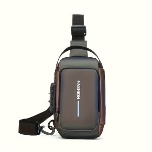 Mens Sporty Chest Bag Motorcycle Phone Pack with Password Lock Zipper Closure Crossbody Sling Bag for Daily Commute Outdoor